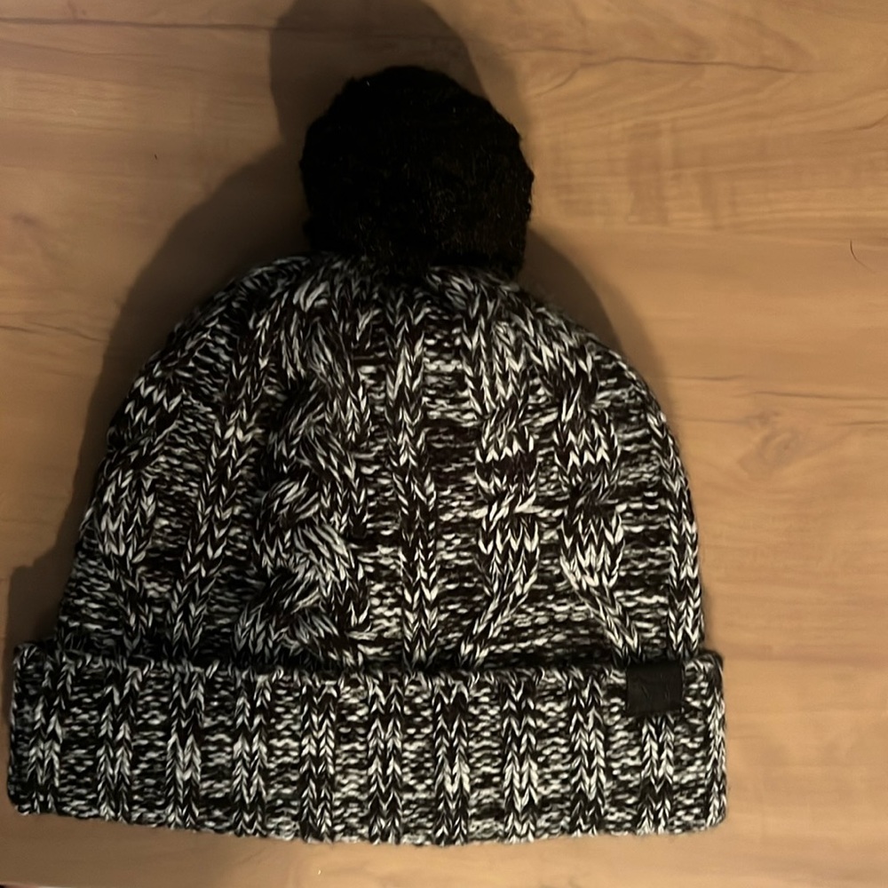 PINK black and white knit winter beanie hat